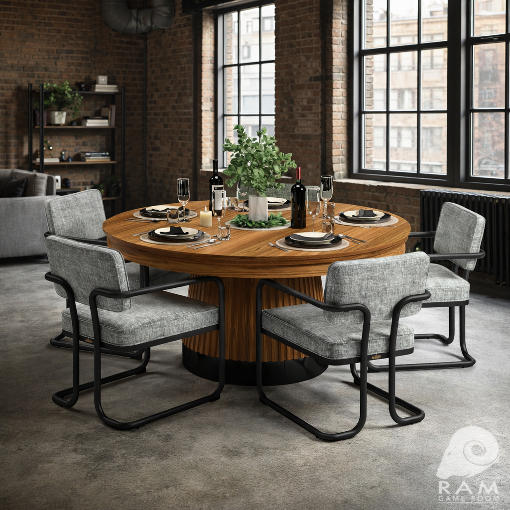 PROHIBITION SERIES 60" POKER TABLE DINING TOP - PRO60DIN-W + PRODCHR-GRY x5 SET