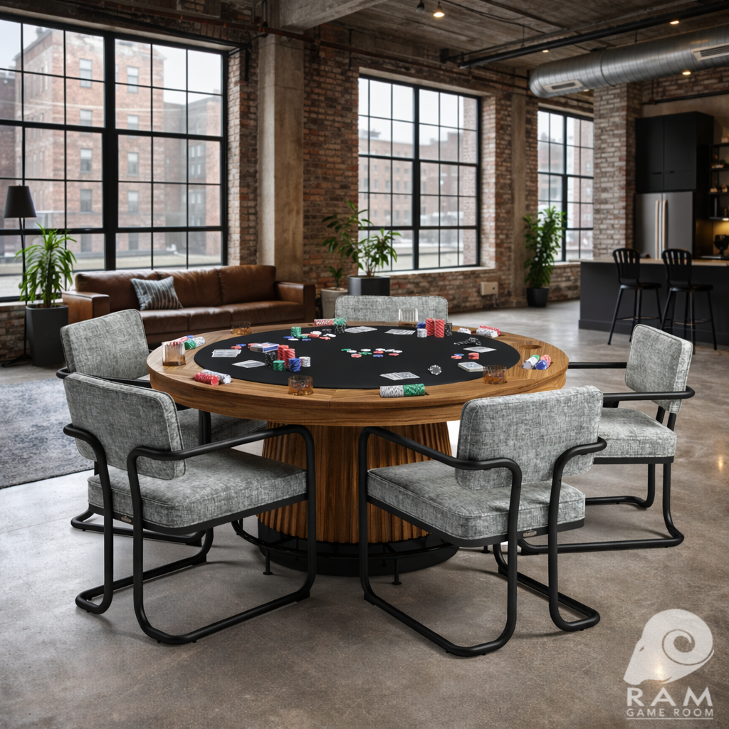 PROHIBITION SERIES 60" POKER TABLE FOOTRAIL - PRO60TBL-W + PRODCHR-GRY WITH FOOTRAIL-BL SET
