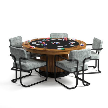 PROHIBITION SERIES 60" POKER TABLE FOOTRAIL - PRO60TBL-W with grey chairs and footrail
