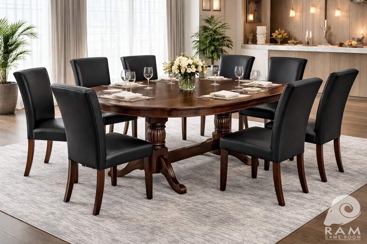 84" TEXAS HOLD'EM GAME TABLE - GTBL84 CAP + GCHR3 CAP x8 DINING SET