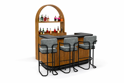 PROHIBITION SERIES 60" BAR FOOT RAIL - PROBAR60-W + PROBACBAR + FOOTRAIL + VINTAGE GREY STOOLS x3