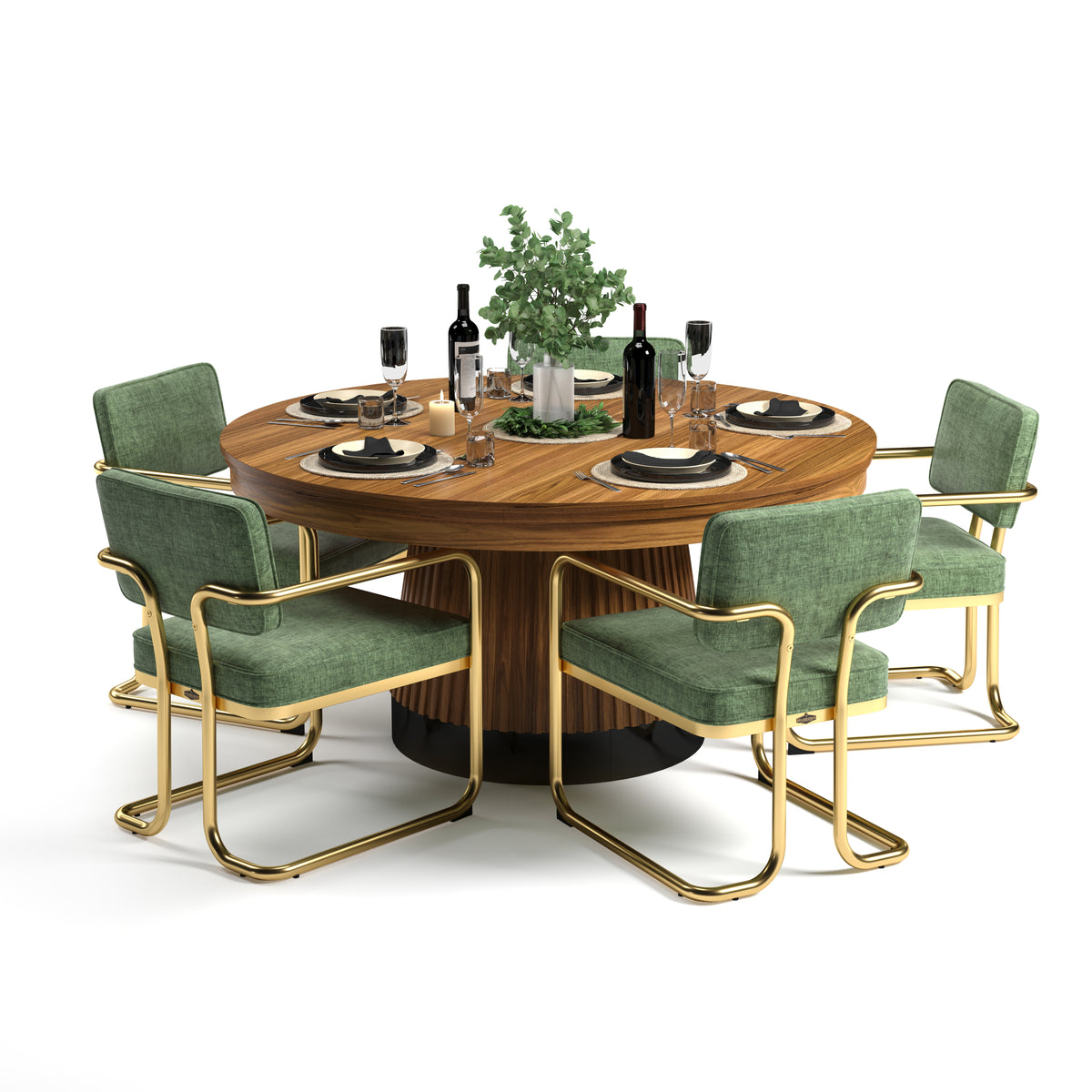 PROHIBITION SERIES 60" POKER TABLE DINING TOP - PRO60DIN-W with Green Chairs