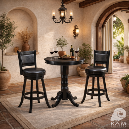 ROUND PUB TABLE - BPUB BLK + BBSTL BLK x2 SET 2