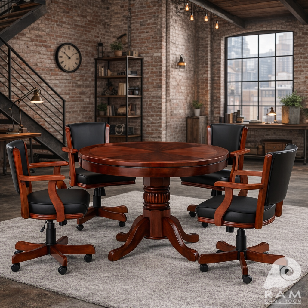 48" 2 IN 1 GAME TABLE - GTBL48 ET + GCHR2 ET x4 DINING SET 2