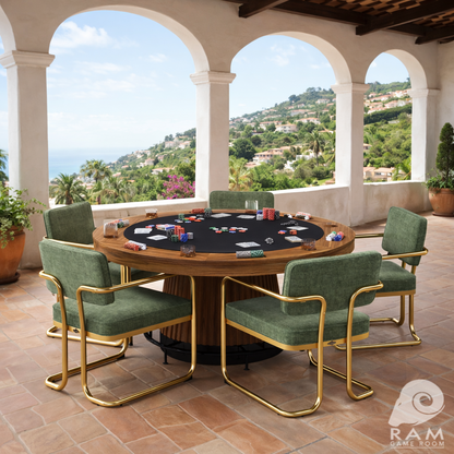 PROHIBITION SERIES 60" POKER TABLE FOOTRAIL - PRO60TBL-W + PRODCHR-GRN x5 WITH FOOTRAIL-BL SET