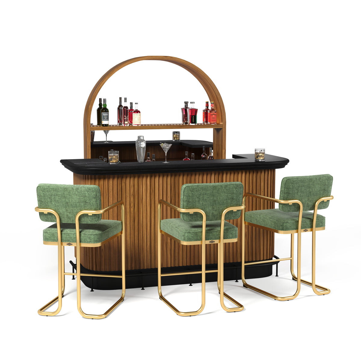 PROHIBITION SERIES 84" COCKTAIL BAR - Green-walnut with Back Bar