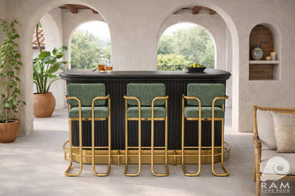 PROHIBITION SERIES 60" COCKTAIL BAR - PROBAR60-B + VINTAGE GREEN STOOLS x3 ANGLE 1