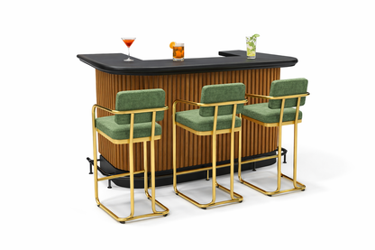 PROHIBITION SERIES 60" BAR FOOT RAIL - PROBAR60-W + FOOTRAIL + VINTAGE GREEN STOOLS x3