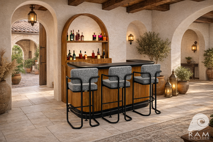 PROHIBITION SERIES 60" COCKTAIL BAR - PROBAR60-B + PROBACBAR + FOOTRAIL + VINTAGE GREEN STOOLS x3 (MODERN SPANISH)