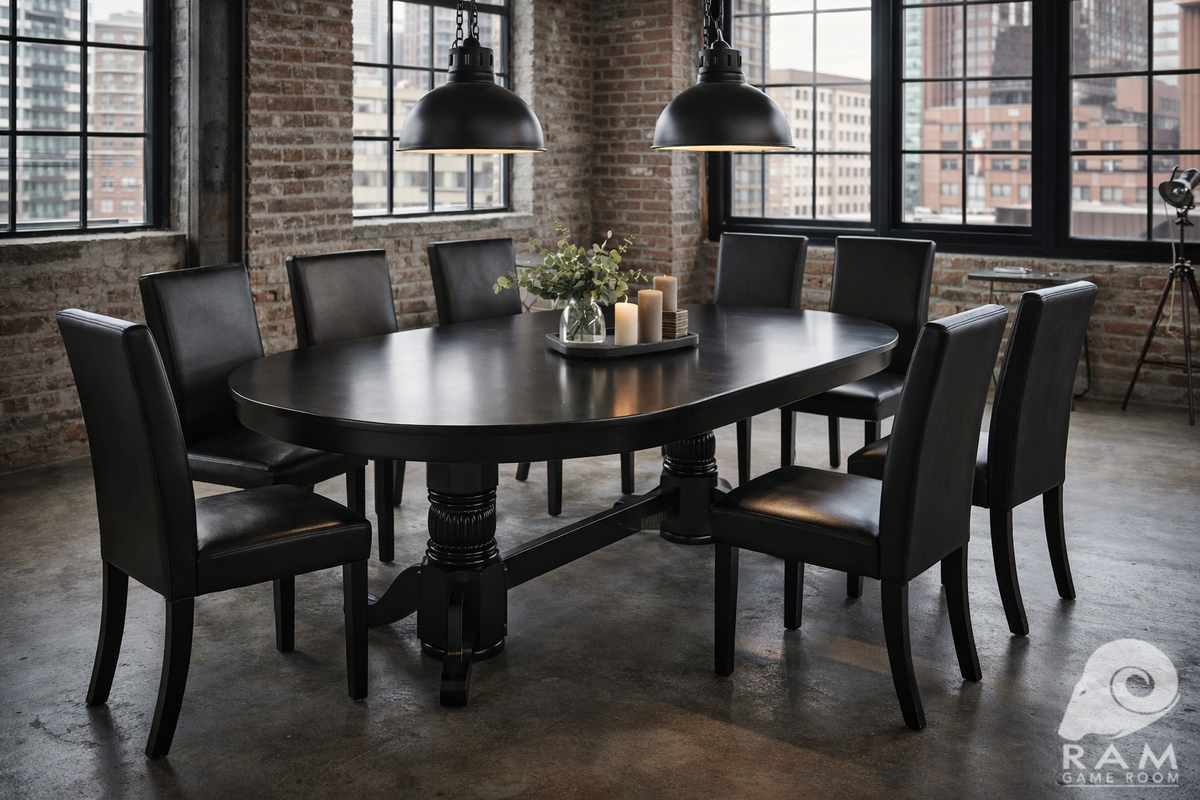 84" TEXAS HOLD'EM GAME TABLE - GTBL84 BLK + GCHR3 BLK x8 DINING SET