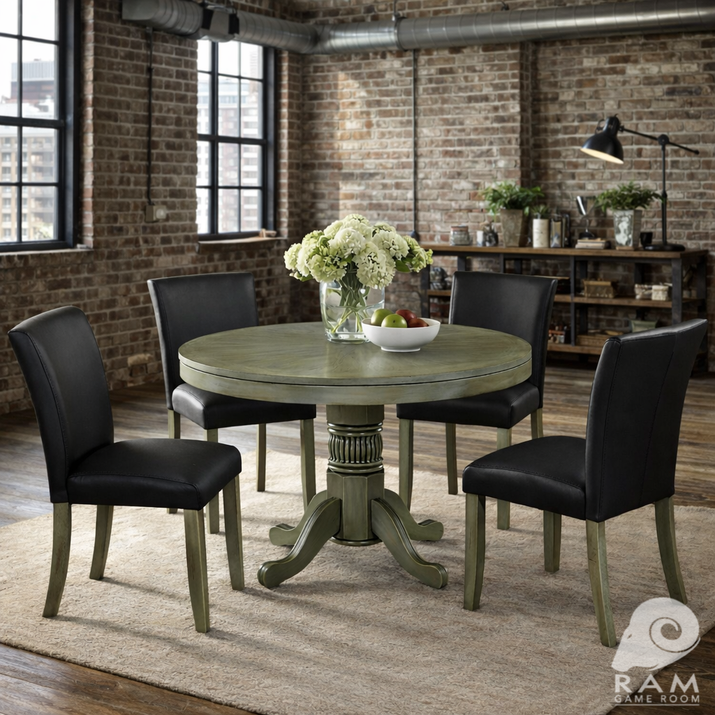 48" 2 IN 1 GAME TABLE - GTBL48 SL + GCHR3 SL x4 DINING SET 2