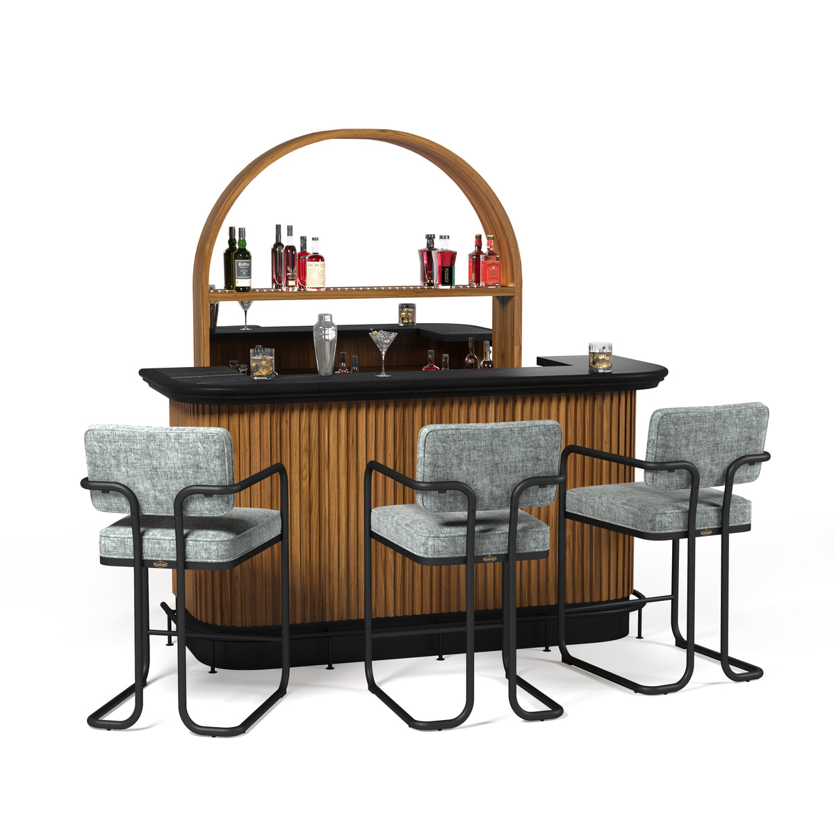 PROHIBITION SERIES 84" COCKTAIL BAR - Grey with Back Bar