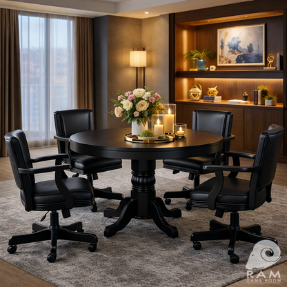 48" 2 IN 1 GAME TABLE - GTBL48 BLK + GCHR2 BLK x4 DINING SET 3