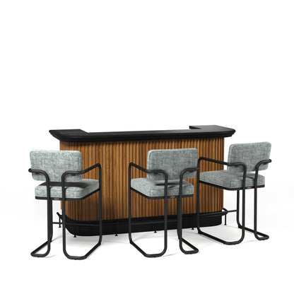 PROHIBITION SERIES 84" COCKTAIL BAR - PROBAR84-W PRO84FOOTRAIL-BL PROBSTL2ARMS-GRY X 3
