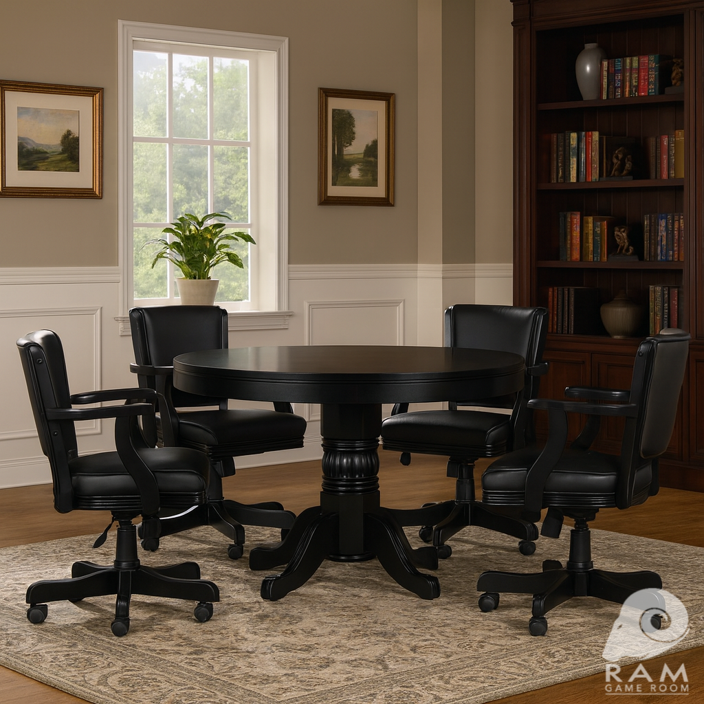 48" 2 IN 1 GAME TABLE - GTBL48 BLK + GCHR2 BLK DINING SET