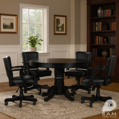 48" 2 IN 1 GAME TABLE - GTBL48 BLK + GCHR2 BLK DINING SET