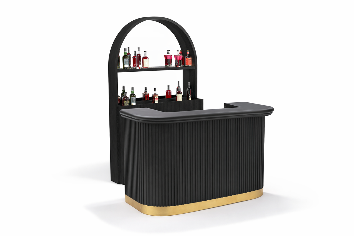 PROHIBITION SERIES 60" COCKTAIL BAR - PROBAR60-B + PROBACBAR-B NO FOOTRAIL
