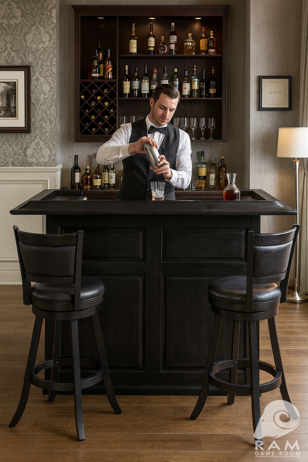 60" DRY BAR - DBAR60 BLK + BBSTL BLK x2 2