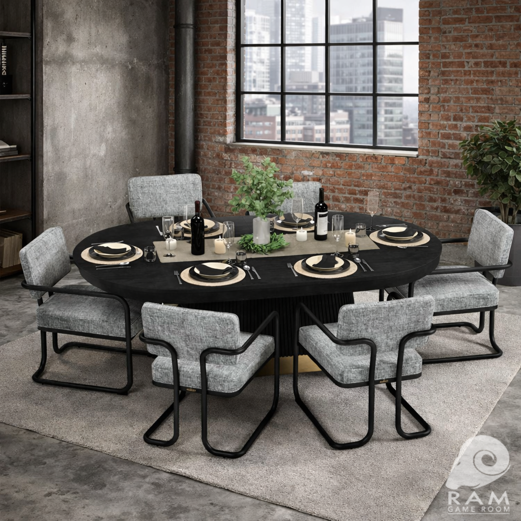 PROHIBITION SERIES DINING CHAIR - PRO84TXTBL-B + PRO84TXDIN-B + PRODCHR-GRY x6 SET DINING