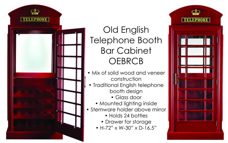 OLD ENGLISH TELEPHONE BOOTH BAR CABINET - OEBRCB SPECS