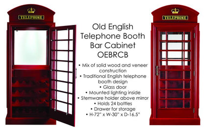 OLD ENGLISH TELEPHONE BOOTH BAR CABINET - OEBRCB SPECS