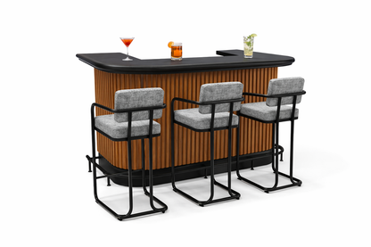 PROHIBITION SERIES 60" BAR FOOT RAIL - PROBAR60-W + FOOTRAIL + VINTAGE GREY STOOLS x3