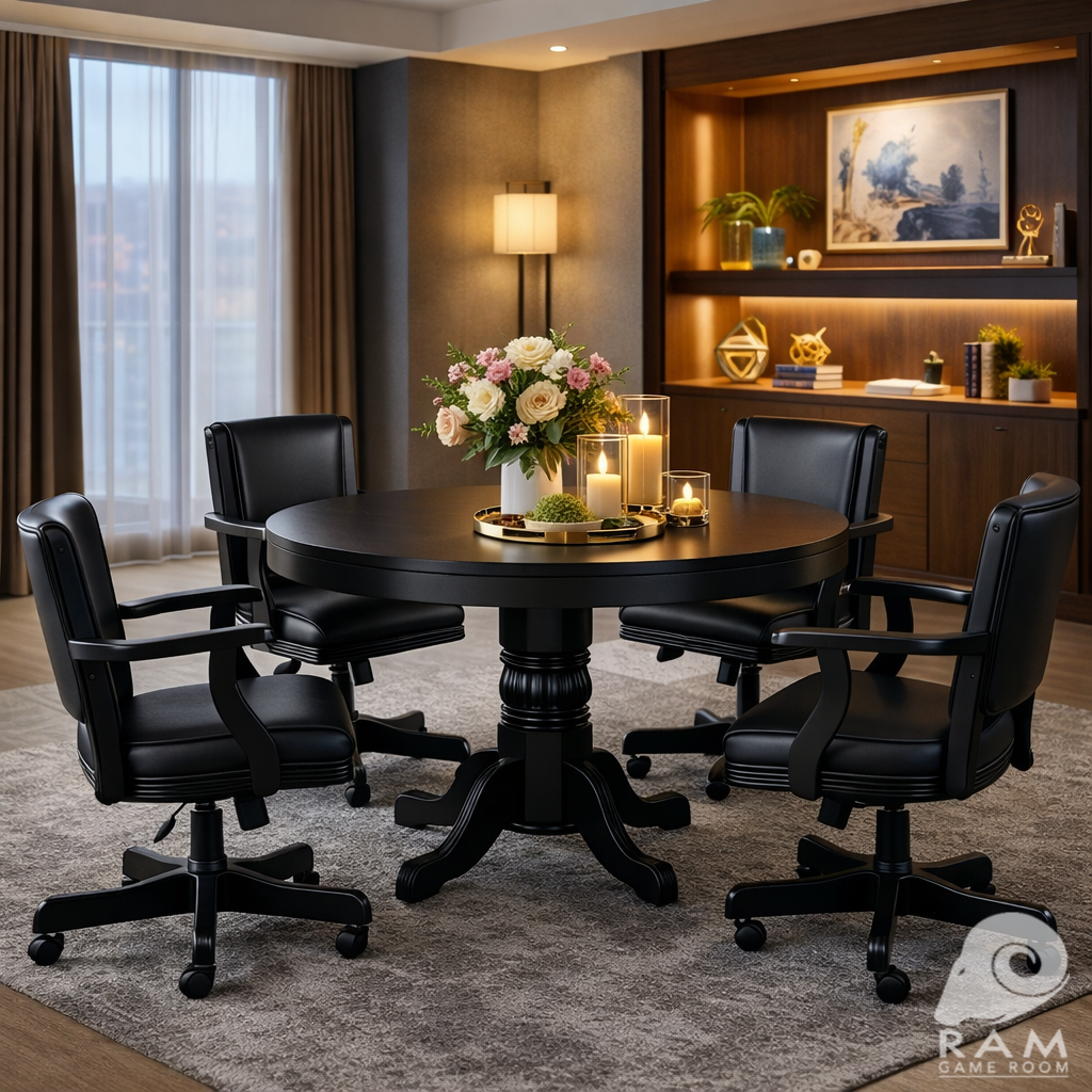 SWIVEL GAME CHAIR - GTBL48 BLK + GCHR2 BLK x4 DINING SET 3