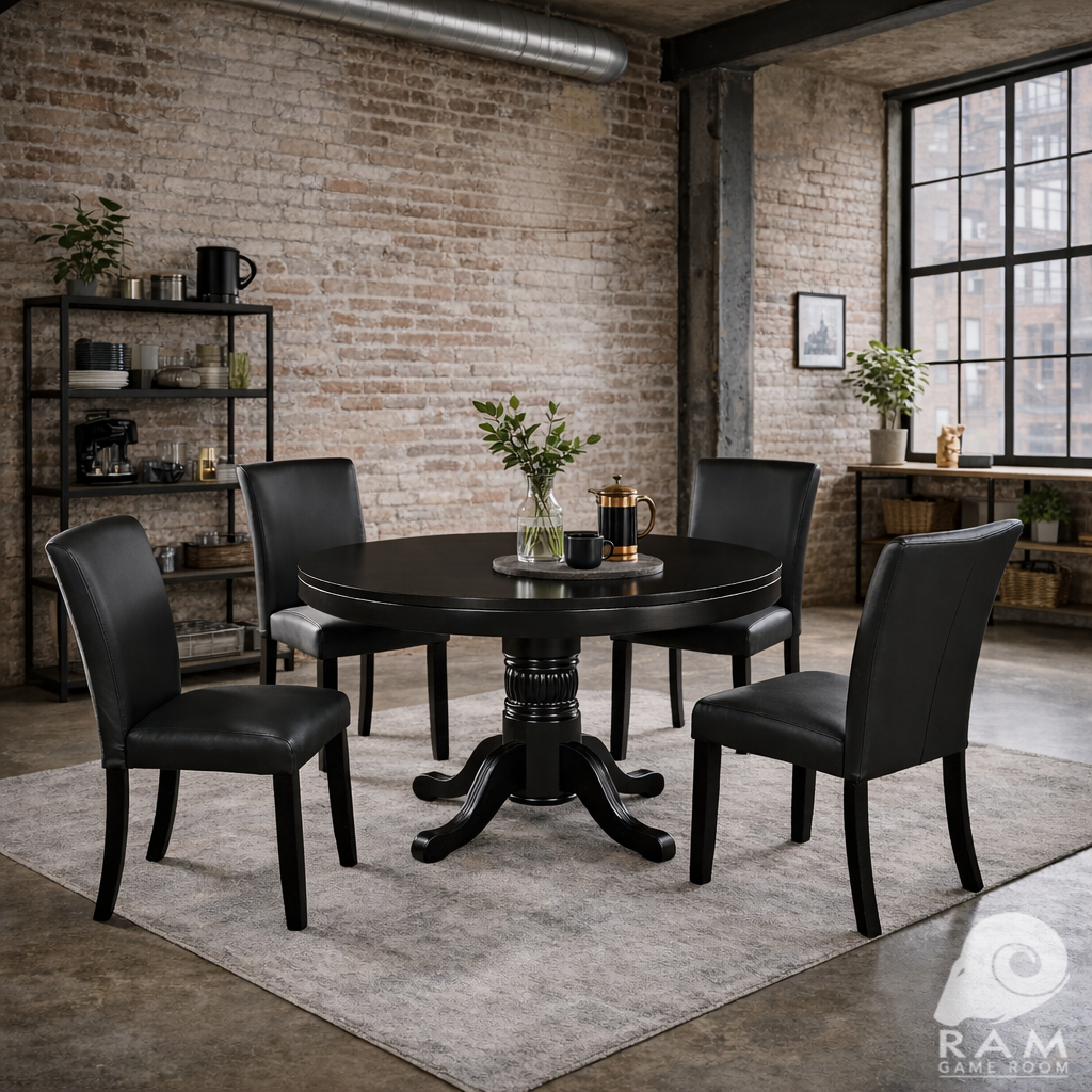 48" 2 IN 1 GAME TABLE - GTBL48 BLK + GCHR3 x4 BLK DINING SET