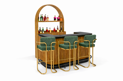 PROHIBITION SERIES 60" COCKTAIL BAR - PROBAR60-W + PROBACBAR + FOOTRAIL + VINTAGE GREEN STOOLS x3