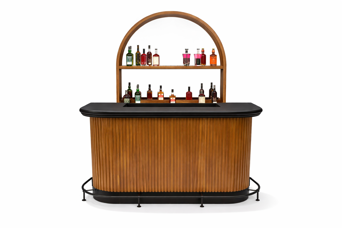 PROHIBITION SERIES BACK BAR - PROBAR60-W + PROBACBAR-W + FOOTRAIL- FRONT ANGLE