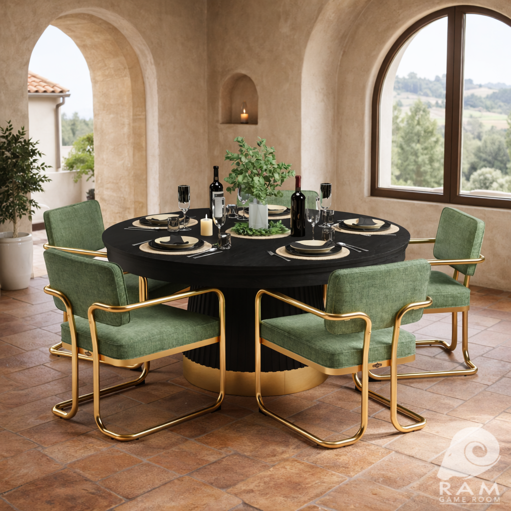PROHIBITION SERIES 60" POKER TABLE DINING TOP - PRO60DIN-B + PRODCHR-GRN x5 SET