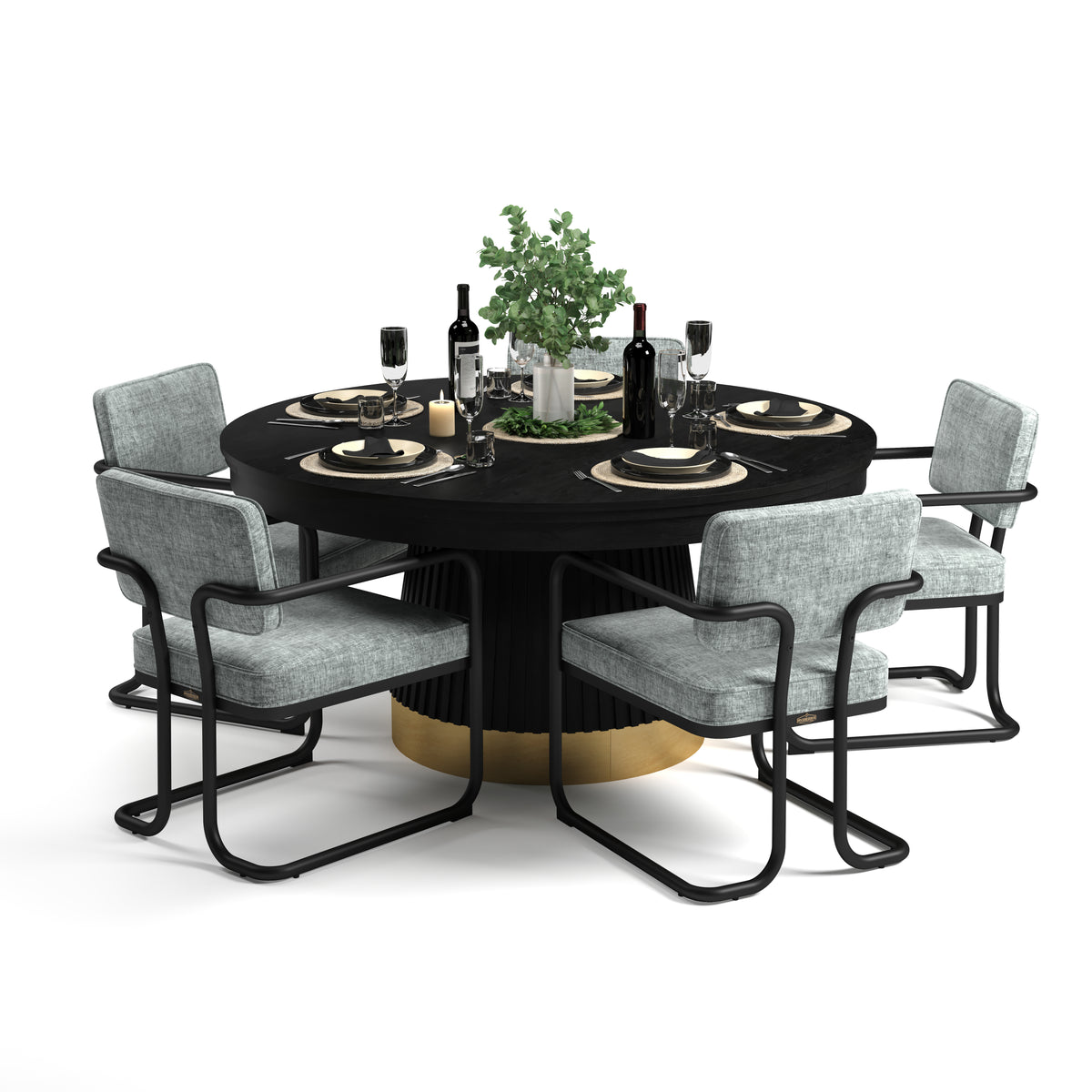 PROHIBITION SERIES 60" POKER TABLE DINING TOP - PRO60DIN-B with grey chairs