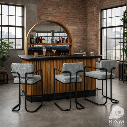 PROHIBITION SERIES 84" COCKTAIL BAR - PROBAR84-W + FR-BL + PROBACBAR-W + PROBSTL2ARMS-GRY x3 SET