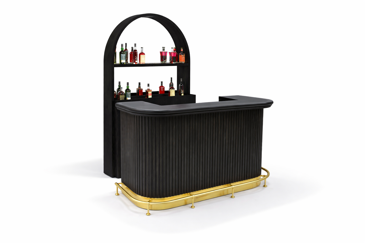 PROHIBITION SERIES 60" COCKTAIL BAR - PROBAR60-B + PROBACBAR-B + FOOTRAIL- FRONT ANGLE 2