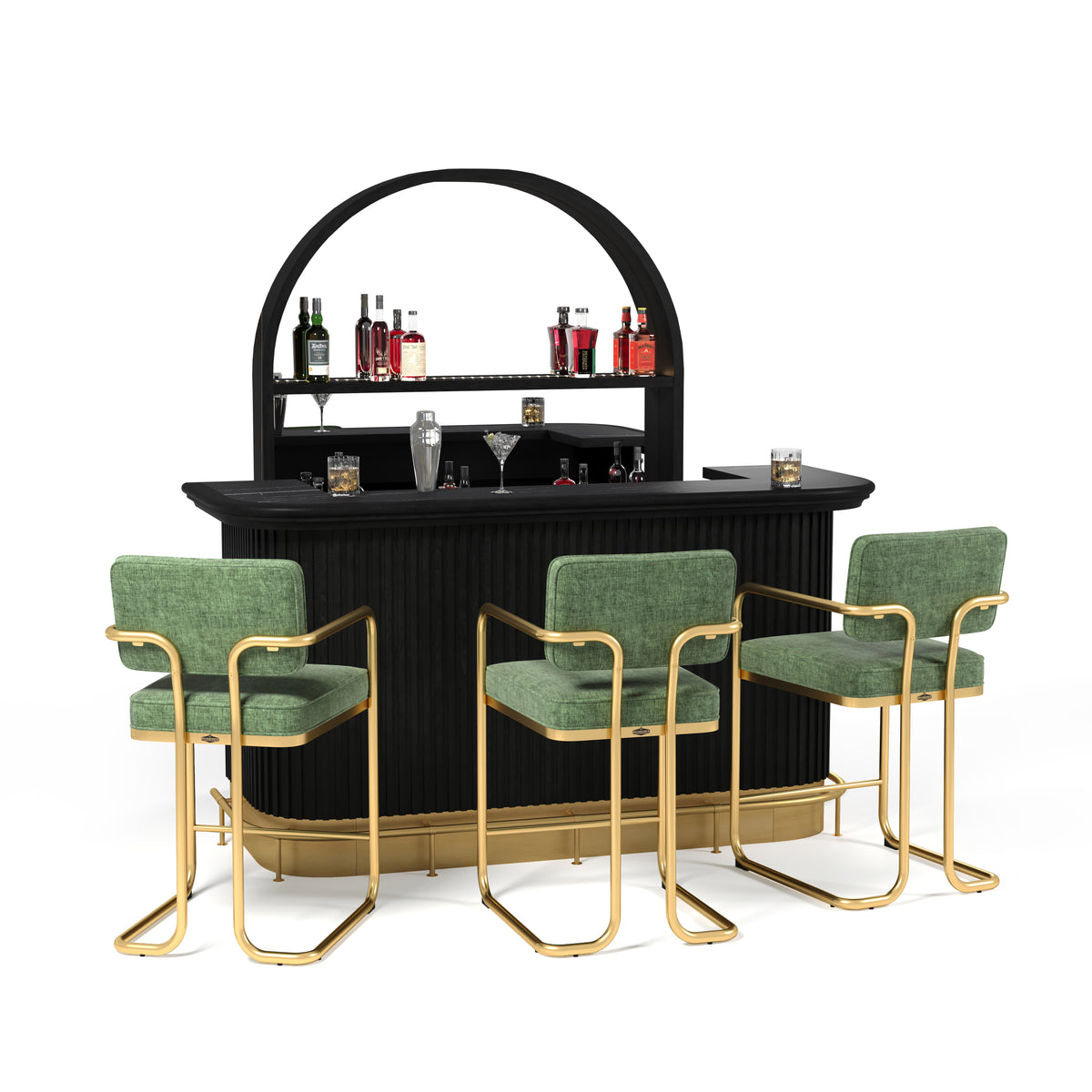 PROHIBITION SERIES 84" COCKTAIL BAR - Green with Back Bar
