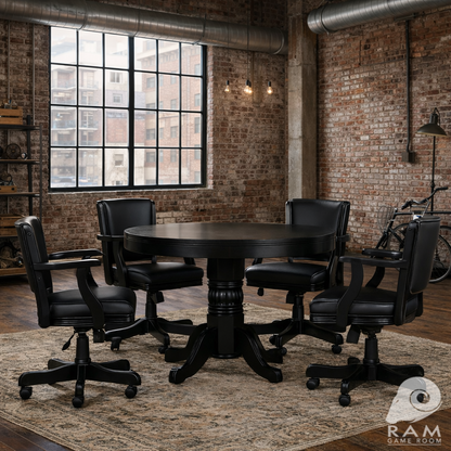 48" 2 IN 1 GAME TABLE - GTBL48 BLK + GCHR2 BLK x4 DINING SET 2