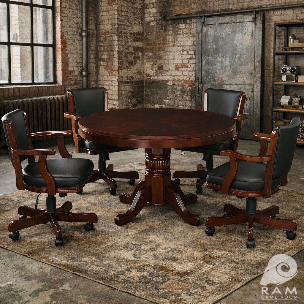48" 2 IN 1 GAME TABLE - GTBL48 CAP + GCHR2 CAP x4 DINING SET (INDUSTRIAL LOFT)