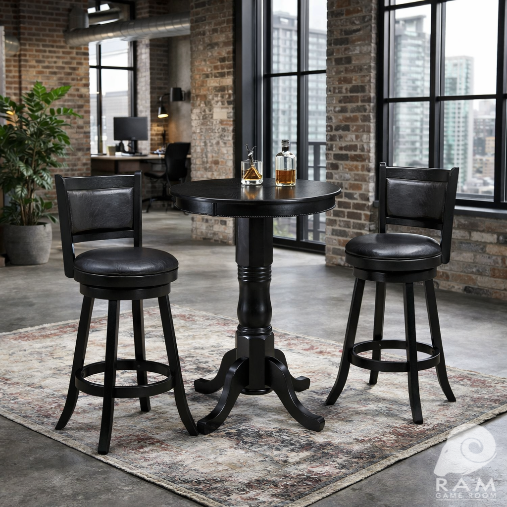 ROUND PUB TABLE - BPUB BLK + BBSTL BLK x2 SET