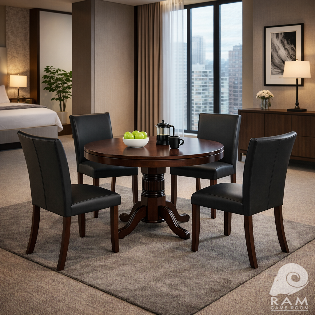 48" 2 IN 1 GAME TABLE - GTBL48 CAP + GCHR3 CAP x4 DINING SET 3