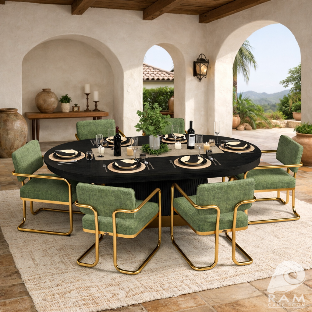 PROHIBITION SERIES TEXAS HOLD'EM TABLE DINING TOP - PRO84TXTBL-B + PRO84TXDIN-B + PRODCHR-GRN x6 SET DINING