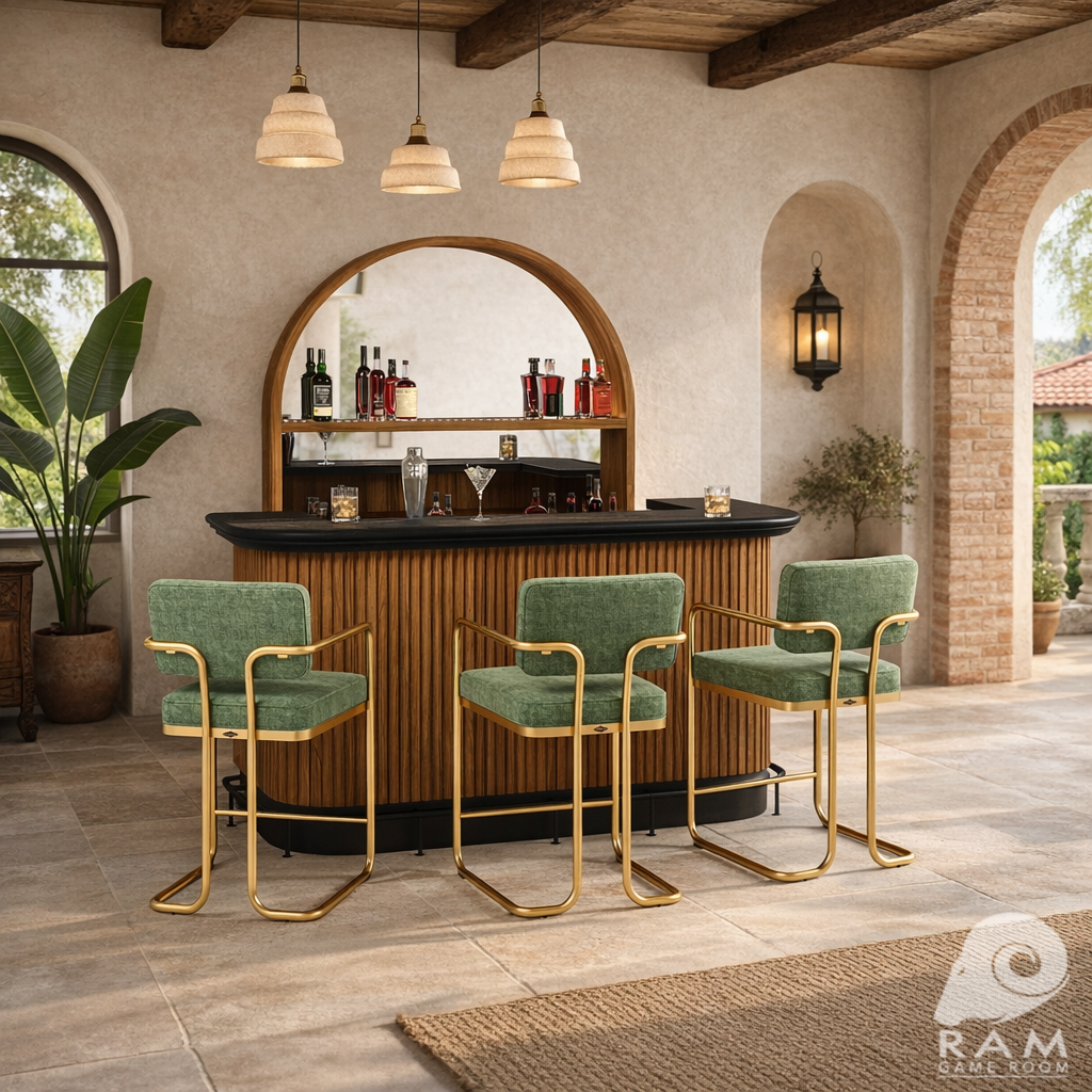 PROHIBITION SERIES BARSTOOL W/ARMS - PROBAR84-W + FR-BL + PROBACBAR-W + PROBSTL2ARMS-GRN x3 SET