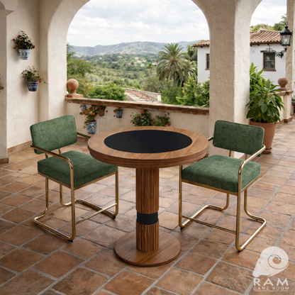 PROHIBITION SERIES PUB TABLE - PROPUB-W + PROBSTL2ARMS-GRN x2 SET TOP VIEW