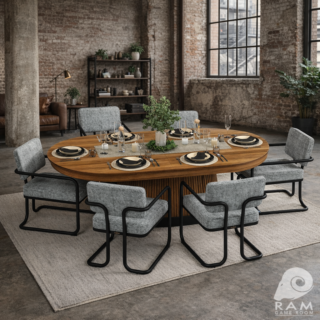 PROHIBITION SERIES TEXAS HOLD'EM TABLE DINING TOP - PRO84TXTBL-W + PRO84TXDIN-W + PRODCHR-GRY x6 SET DINING