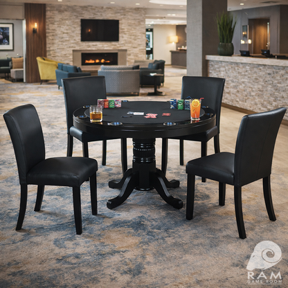 48" 2 IN 1 GAME TABLE - GTBL48 BLK + GCHR3 BLK x4 GAME SET 2 (MODERN HOTEL)
