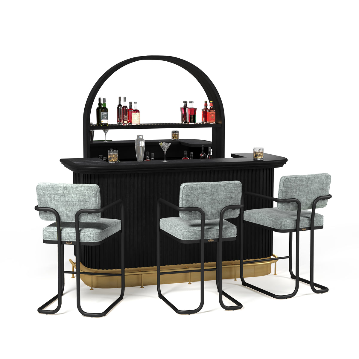 PROHIBITION SERIES 84" COCKTAIL BAR - Grey-black with Back Bar