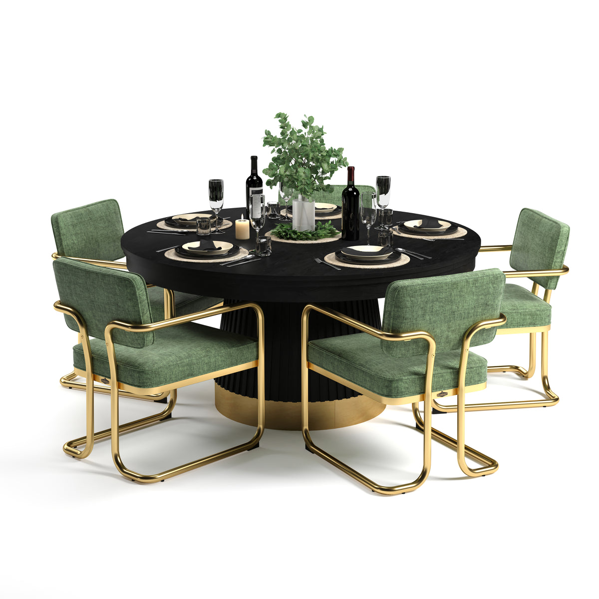 PROHIBITION SERIES 60" POKER TABLE DINING TOP - PRO60DIN-B W Green chairs