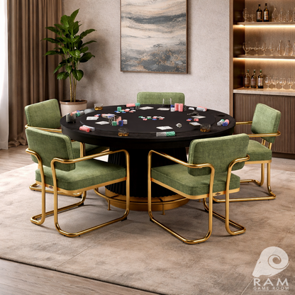 PROHIBITION SERIES 60" POKER TABLE FOOTRAIL - PRO60TBL-B + PRODCHR-GRN x5 WITH FOOTRAIL-BR SET